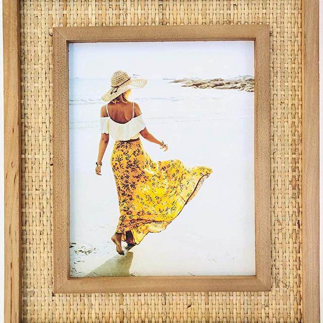 Fairwood Way Rattan and Wood Picture Frame - Boho or Coastal or Beach Photo Frame - Tabletop Stand and Wall Mount… (8" x 10" Opening)