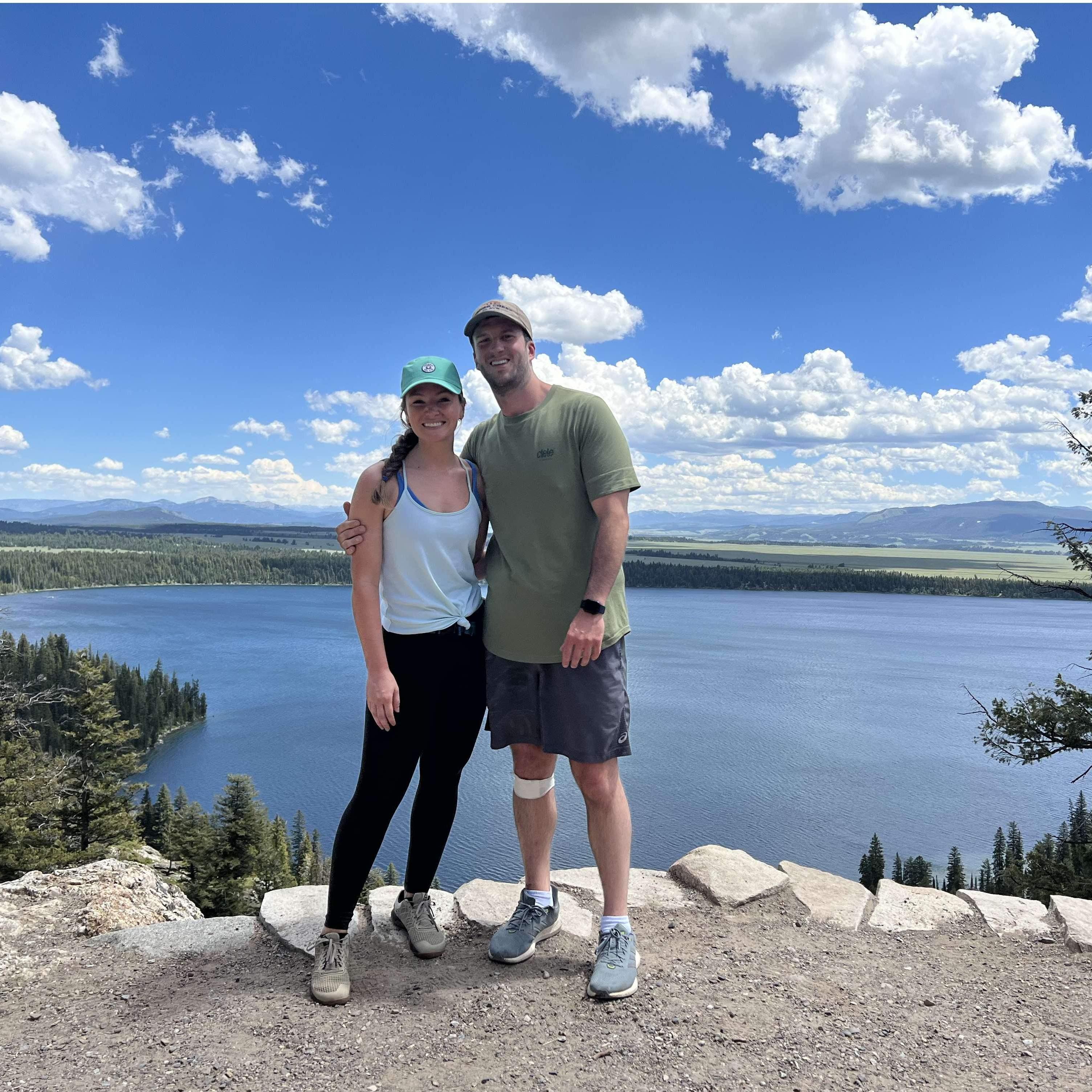 Jen & an injured Alex do a hike in Grand Teton National Park