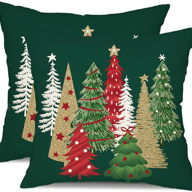 DFXSZ Christmas Pillow Covers 18x18 Inch Set of 2 Christmas Tree Decorative Green Throw Pillows Winter Christmas Decor for Home Couch 50