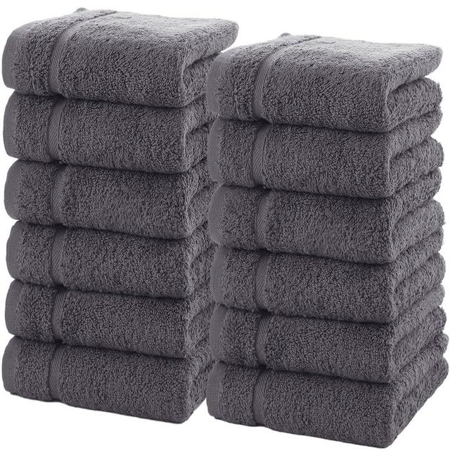 Hawmam Linen Luxury Cotton Washcloths 13x13 Inch - Large Hotel Spa Bathroom Face Towel | 12 Pack | Grey