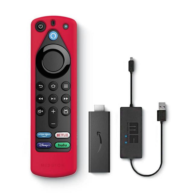 Fire TV Stick 4K Essentials Bundle with Remote Cover (Red) and USB Power Cable