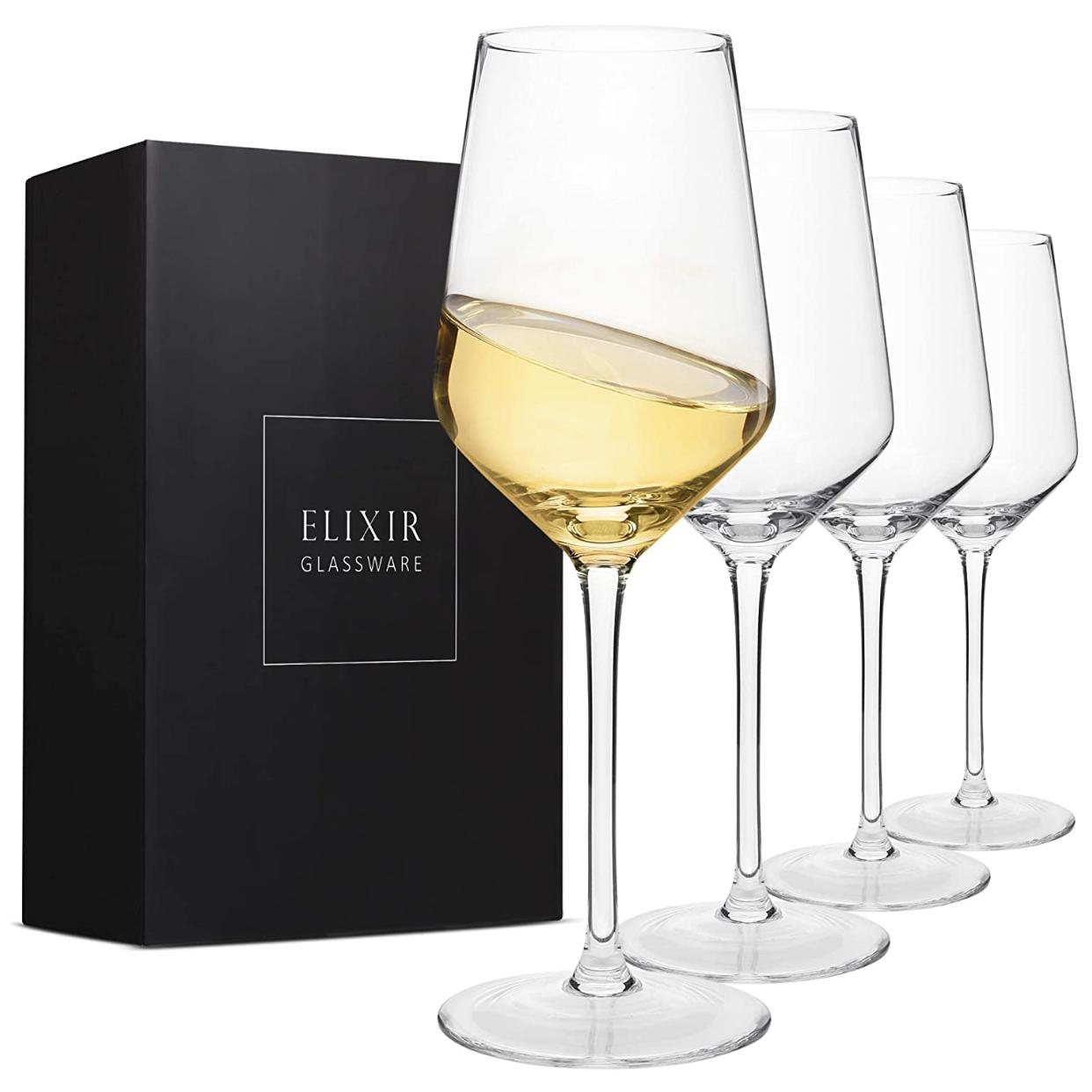 Crystal Wine Glasses – Hand Blown Red & White Wine Glasses – Set of 4 Long Stem Wine Glasses, Premium Crystal – Wedding, Anniversary, Christmas – 13 oz, Clear