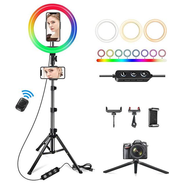 Weilisi 10" Ring Light with Stand 72'' Tall & 3 Phone Holders,42 Color Modes Selfie Ring Light with Tripod Stand,Stepless Dimmable/Speed LED Ring Light for iPhone & Android,YouTube, Makeup,TIK Tok