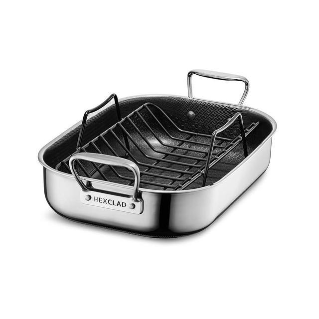 HexClad Hybrid Nonstick Small Roasting Pan with Rack, Dishwasher-Friendly and Oven-Safe Up to 900°F, Compatible with All Cooktops