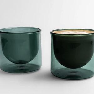 FLUR Latte XL Glasses | Double-Walled Borosilicate Cups for Lattes (Green Color)