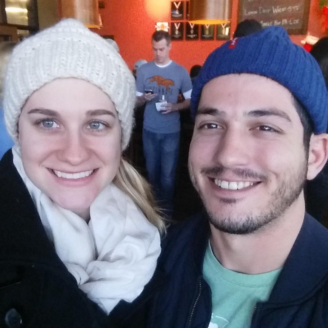 Never mind the photo bomber in the back, because we were staying warm drinking beer at our favorite brewery Sweetwater.