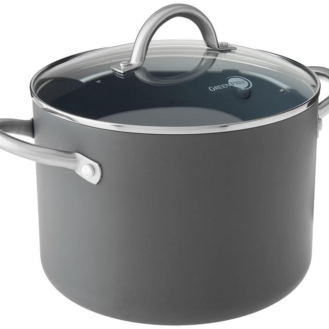 GreenPan Lima Hard Anodized Healthy Ceramic Nonstick 8QT Stock Pot with Lid, PFAS-Free, Oven Safe, Gray