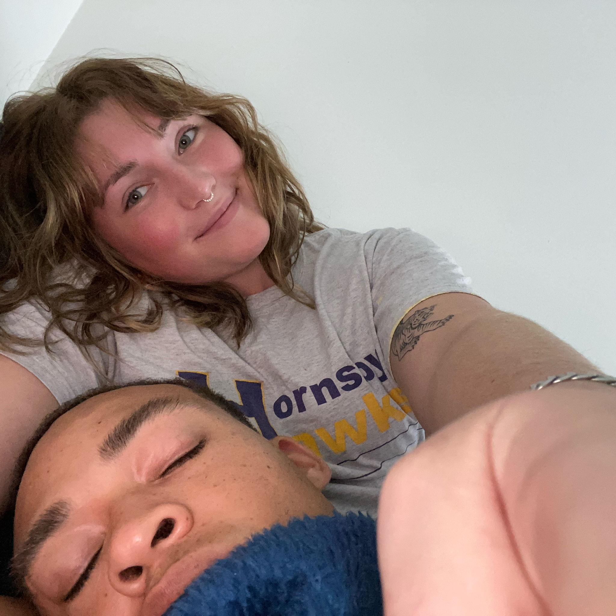 When Kai sleeps, Giorgia strikes a pose.