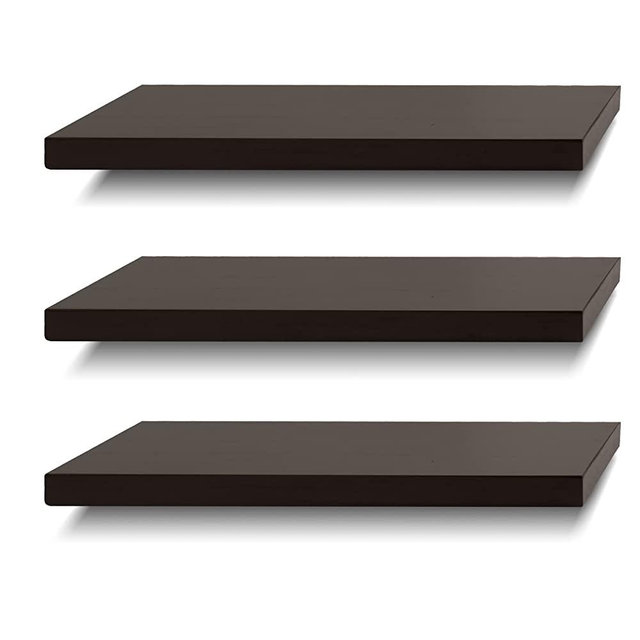 Floating Shelves Wall Shelf Solid Wood for Bathroom Bedroom Kitchen Wall Decor Set of 3, Espresso Wall Shelves