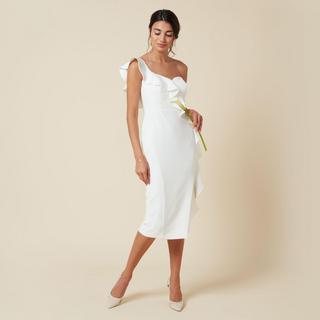 Asymmetrical Sheath Dress with Ruffle Detail