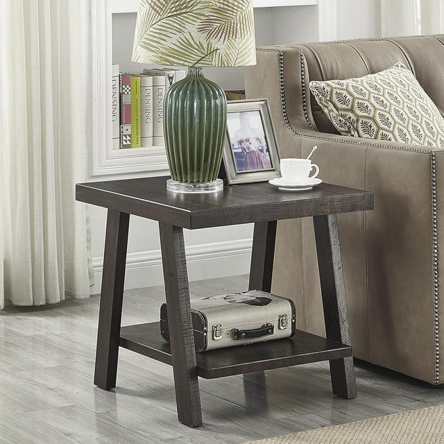 Roundhill Furniture Athens Contemporary Replicated Wood Regular End Table, Weathered Espresso