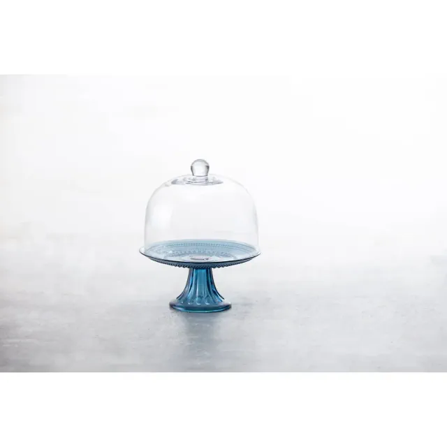 Fortessa Tableware Solutions 8.5" Jupiter Cornflower Cake Stand and Dome Set Blue: Glass Serving Set, Dishwasher-Safe