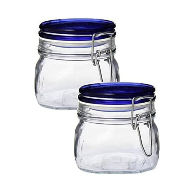 Bormioli Rocco Fido Jar with Blue Lid, 17.5 oz - Set of 2
