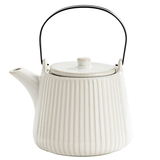 Yundu Ceramic Teapots for Tea, 1000ml/33.8oz Tea Pot with Infusers for Loose Tea, Striped Tea Pot with Removable Tea Infuser - Reactive White