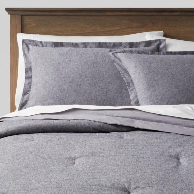 King Cotton Linen Chambray Comforter & Sham Set Navy - Threshold™