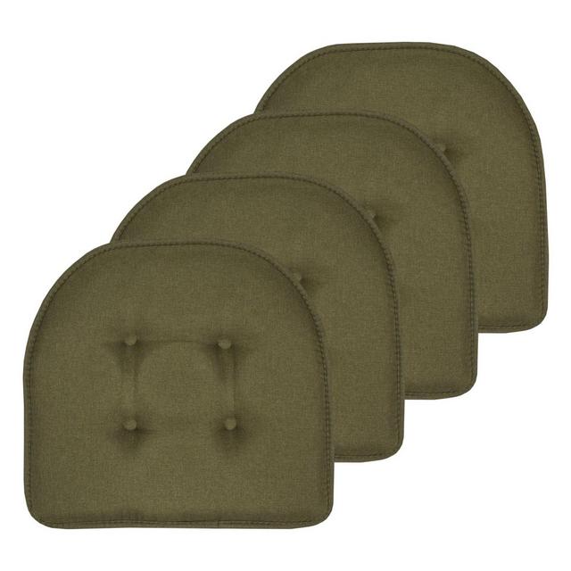 Solid Color U Shaped Memory Foam 17" x 16" Chair Cushions, Army Green, 4 Pack