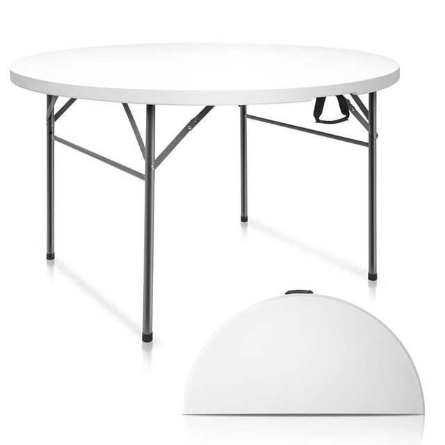 VINGLI 48" Round Bi-Folding Commercial Table, 4 Feet Portable Plastic Dining Card Table for Kitchen or Outdoor Party Wedding Event, 2-Pack