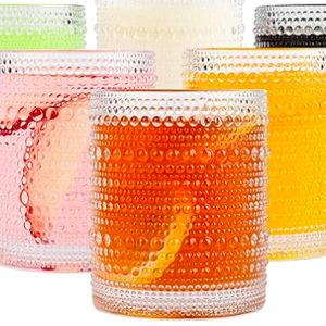 ZMOWIPDL Vintage Glassware Drinking Glasses Set of 6,12 oz Hobnail Glass Cups,Embossed Clear Water Tumbler,for Beer,Cocktail,Whiskey,Juice and Various Mixed Drinks- 1 Cleaning Brush