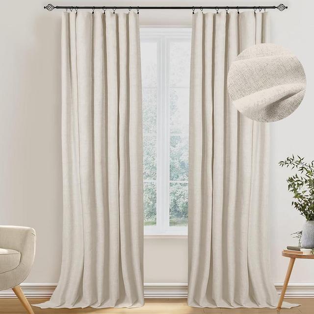 100% Blackout Shield Linen Blackout Curtains 108 Inches Long 2 Panels Set, Clip Rings/Rod Pocket Blackout Curtains, Black Out Curtains & Drapes for Bedroom, 50 inches Wide Each Panel, Butter Cream