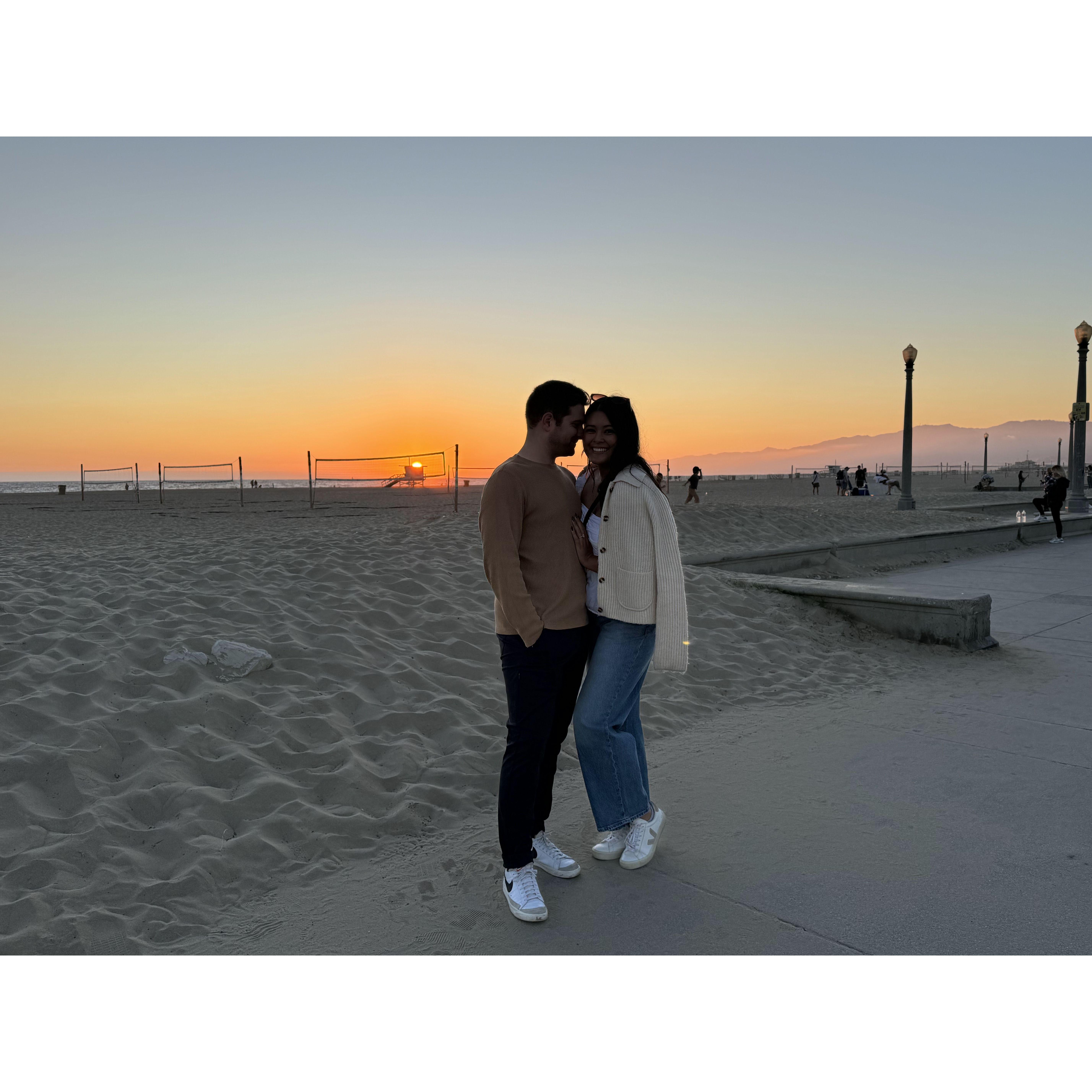 Just walking around the beach in Santa Monica. We love living near the coast.