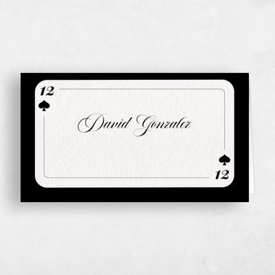 Jet Black Wedding Place Card - Hearts