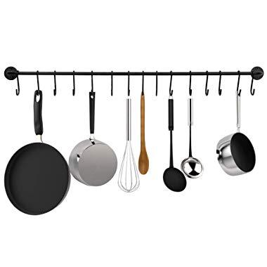 Greenco GRC30756 Pot And Pan Wall Mounted Rail, 15-Hook, Black