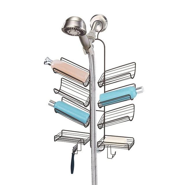 iDesign Verona Metal Hanging Bathroom Caddy for Handheld Shower Hose, Extra Space for Shampoo, Conditioner, Soap, Razors, Loofahs, Towels, 25" x 14" x 4", Bronze,68541