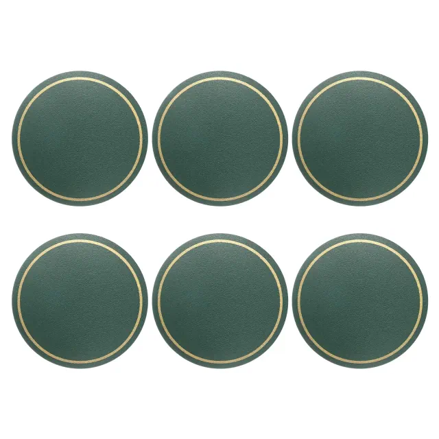 Unique Bargains Round PVC Leather Waterproof Anti-slip Home Decor Coasters 6 Pcs Green