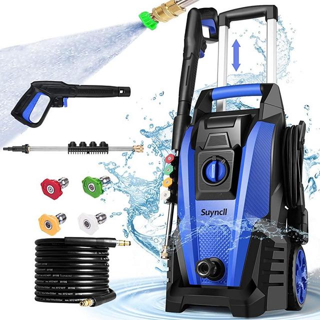 Suyncll Pressure Washer, 3800PSI Electric Power Washer, 2000W High Pressure Washer, Professional Washer Cleaner, with 4 Nozzles, Soap Bottle and Hose Reel, Best for Cleaning Cars,Driveways,Patios