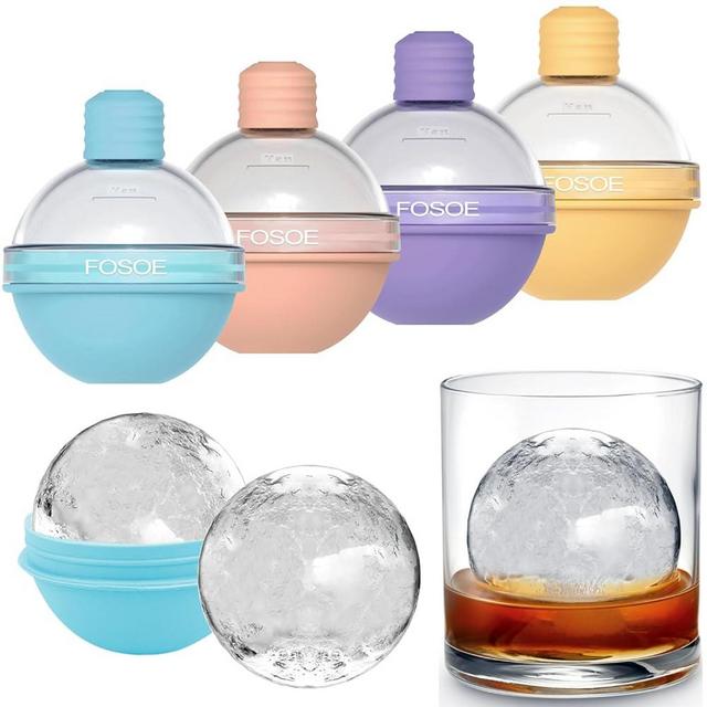 Ice Ball Maker Molds, Round Ice Cube Tray, Sphere Whiskey Ice Mold - 2.5 Inch Round Ice Cube Mold - Large Ice Ball Molds for Whiskey, Cocktails, Bourbon and Coffee - Colorful Creative Gift - 4 Pack