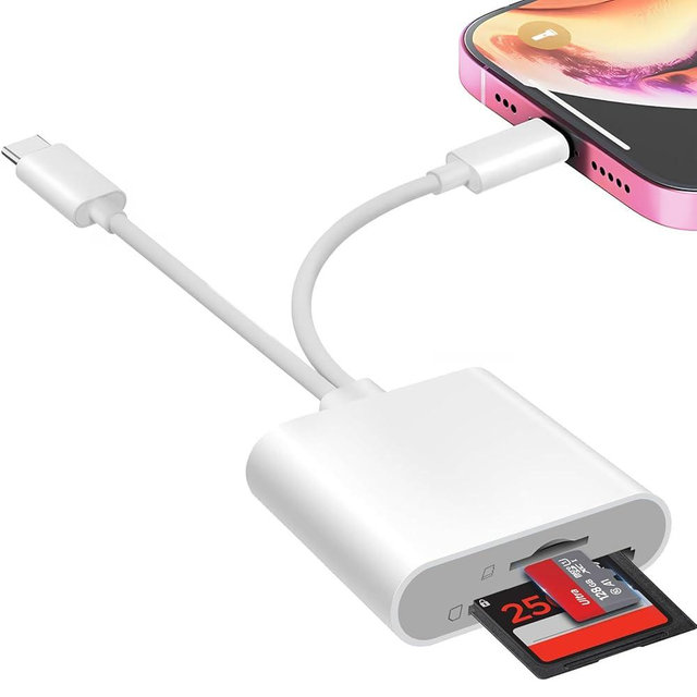 Denlane SD Card Reader for iPhone iPad, USB C & Lightning Dual Interface Memory Card Reader, Digital Camera Adapter to iPhone/MacBook/USBC Laptop for SD/TF/Sim Card, Plug & Play, Camera Accessories