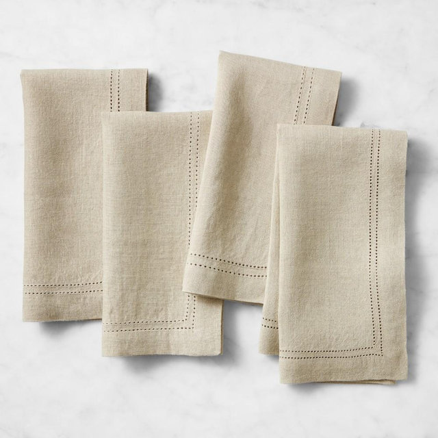 Linen Double Hemstitch Napkins, Set of 8, Flax