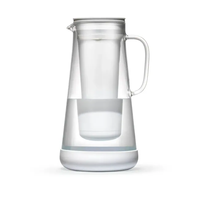 LifeStraw Home 7 Cup Glass Water Filter Pitcher with Silicone Base White
