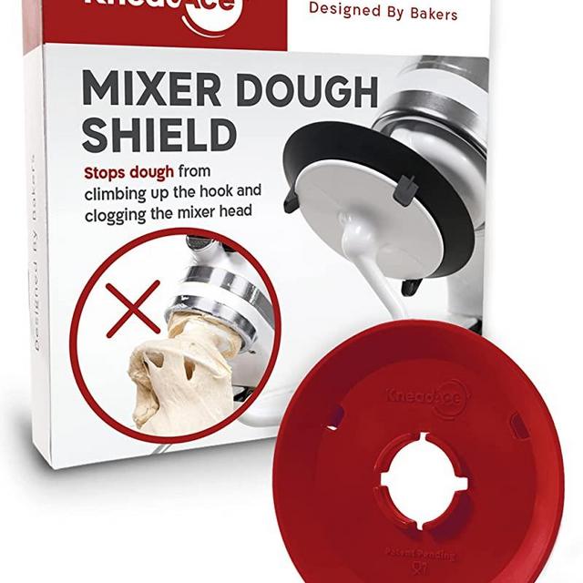 KneadAce Dough Hook Shield For Kitchen Aid - Prevents Your Dough from Climbing Up and Clogging Up Your Mixer – Mess Free Mixer Accessory Compatible With Most KitchenAid C Shape Dough Hooks (Red)