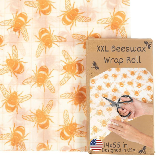 XXL Reusable Beeswax Wrap Roll 14 x 55 in | Cut to Size Beeswax Wraps for Food | Fold into Beeswax Bread Bags For Homemade Bread | Cute Beeswax Reusable Food Wraps | Gift a Reusable Beeswax Food Wrap