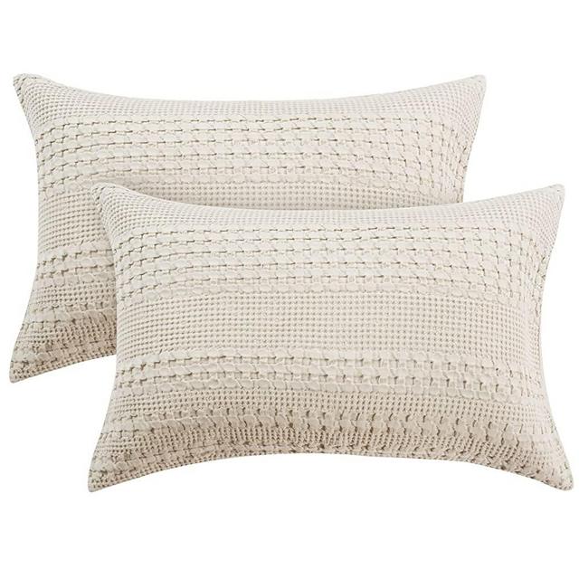 PHF 100% Cotton Waffle Pillowcases Standard Size, 2 Pack Soft Breathable Skin-Friendly Pillow Sham,Decorative Waffle Weave Pillow Case Covers, 20" X 26", No Filling, Linen/Light Khaki