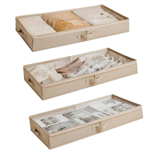 Berdeng 3 Pack Under Bed Storage Containers, Low Profile Underbed Shoes and Clothes Storage Organizer with Sturdy Sidewalls/Bottom, Large Dorm Storage Bins,33 * 17 * 4.5 inches,45L