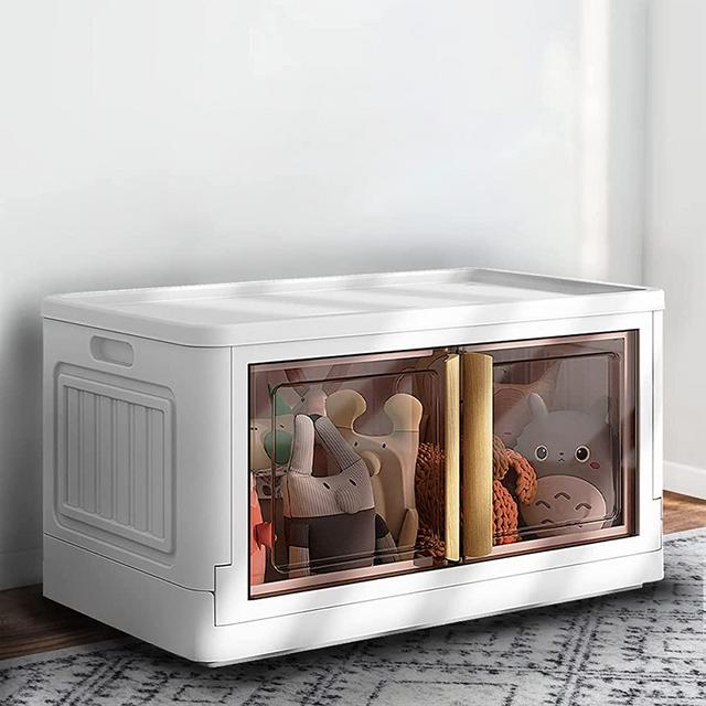 Storage Bins with Lids-11 Gal Plastic Storage Bins, Large Storage Containers, Collapsible Storage Bins with Wheels, Closet Organizers and Storage with 2 Front Doors, Stackable Storage Bins for Home, Office, Kitchen