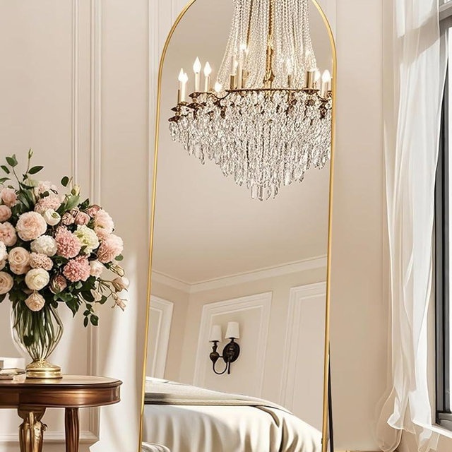 PIUDOC 58"x19"Floor Mirror Full Length,Arched Full Length Mirror with Stand,Full Body Mirror,Hanging or Large Leaning for Bedroom Living Room Gold