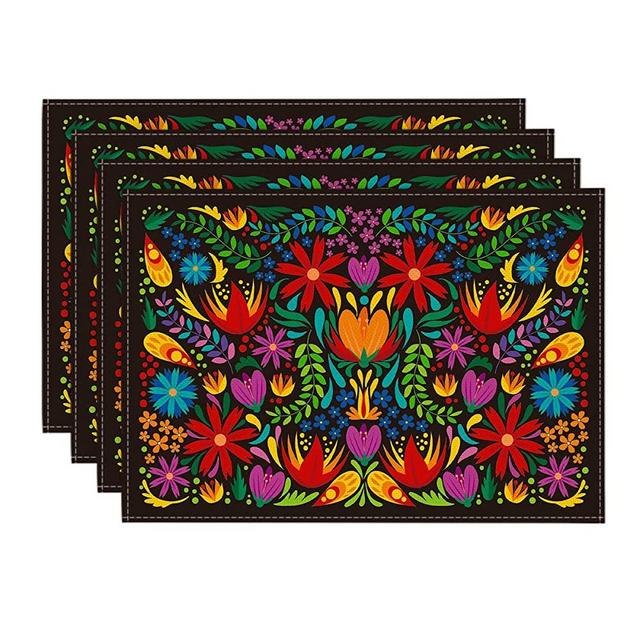 Artoid Mode Mexican Flower Placemats for Dining Table, 12 x 18 Inch Cinco de Mayo Decoration Washable Table Mats Set of 4