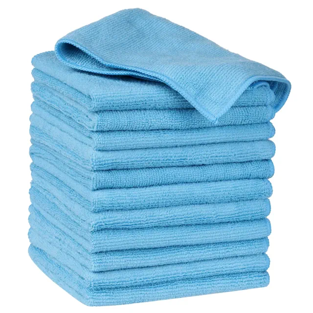 Unique Bargains Microfiber Lint Free Highly Absorbent Reusable Kitchen Towels 12 Packs Blue 12" x 12"