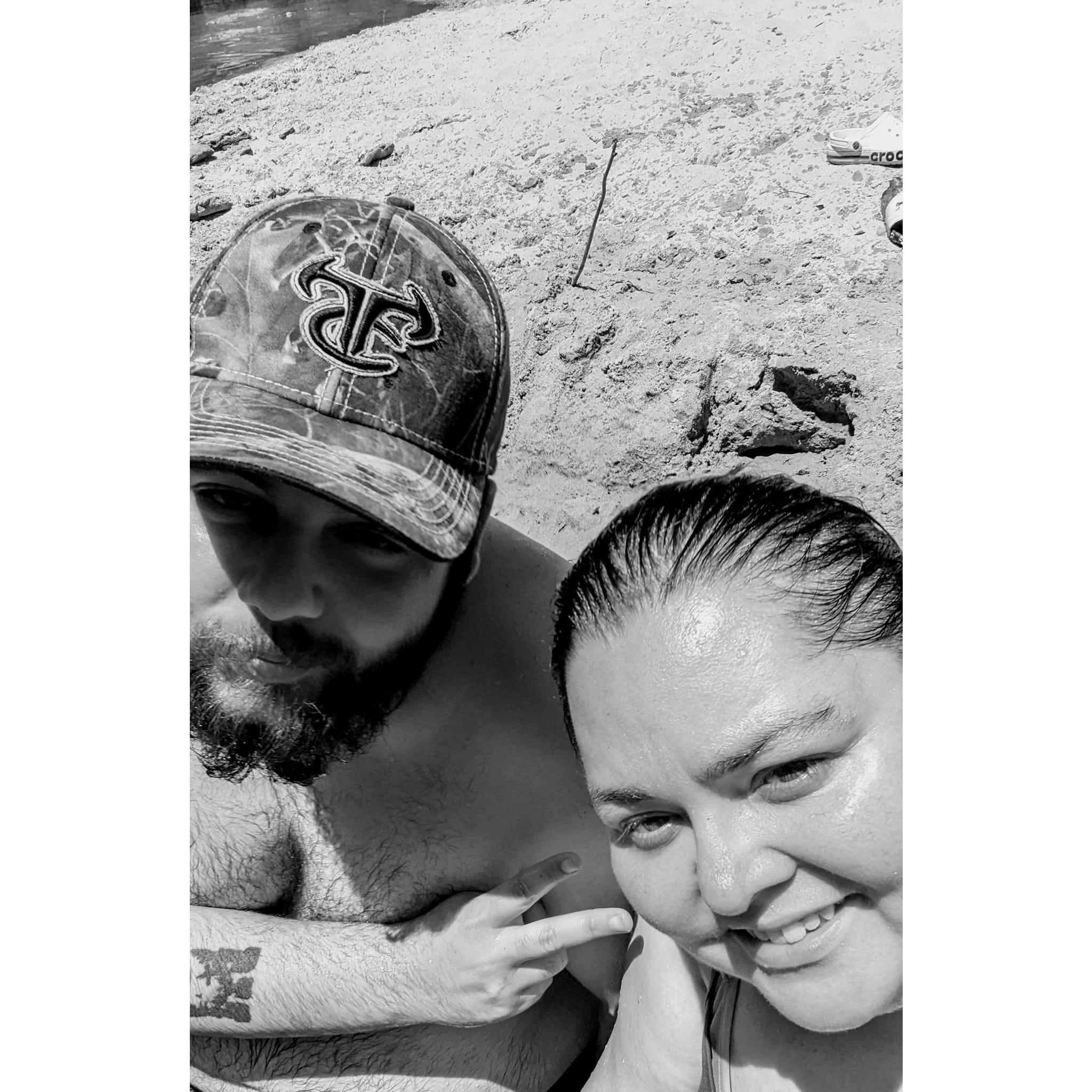 Us together by the water hole in Mississippi