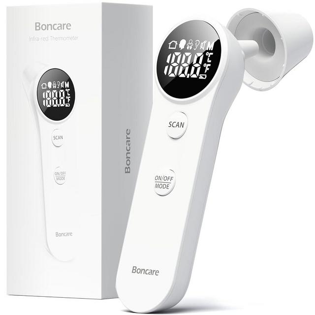 Boncare Ear and Forehead Thermometer, 2X Accuracy Infrared Digital Thermometer for Adults and Kids, 1 Second Reading, No Touch Baby with Fever Alarm, FSA and HSA Eligible
