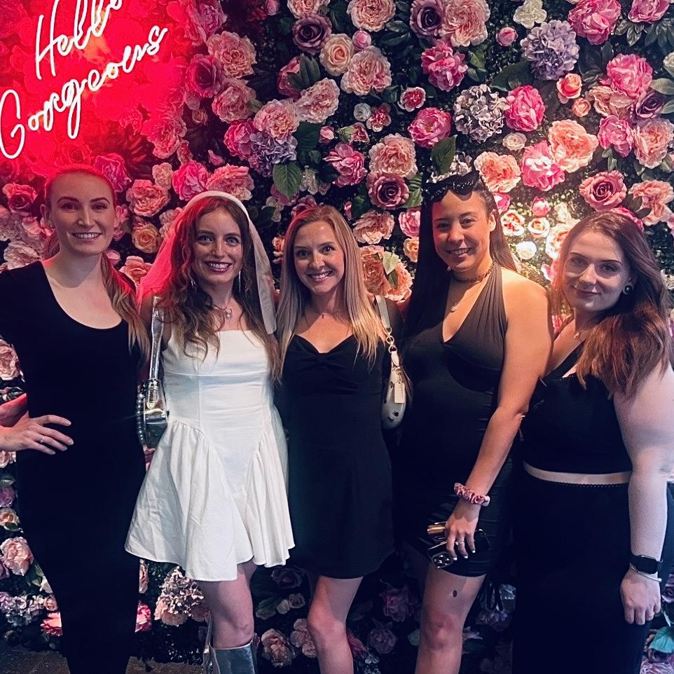 Alissa with four of her bridesmaids on the bachelorette portion of the weekend.