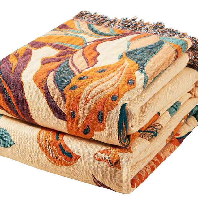 Ffdshc Boho Throw Blanket for Couch Sofa 60"x80",100% Cotton Muslin Throw Blanket for Bed,Ultra Soft 4-Layers Woven Blanket with Floral Printed for All Season,Farmhouse Throws Bed Chair Cover