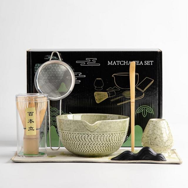 DWEHIXBUY Japanese Matcha Ceremony Accessory, Matcha Whisk, Traditional Scoop (Chashaku), Tea Spoon, Whisk Holder, 1 tea bowl, 1 tea siev, The Perfect Set to Prepare a Traditional Cup of Matcha.
