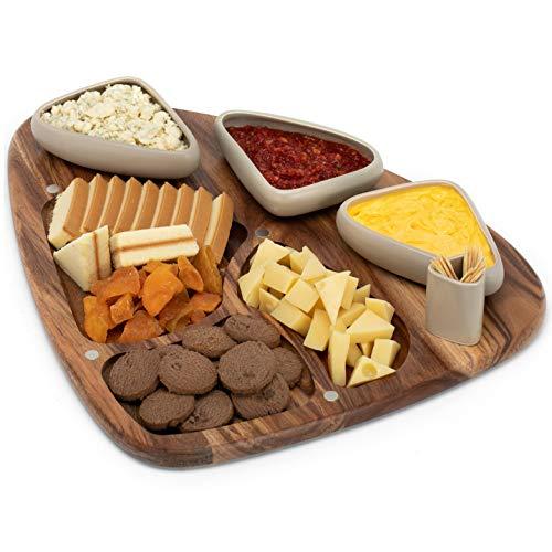 Shanik Cheese Cutting Board Charcuterie Platter Set and Cheese Serving Platter. Perfect Meat/Cheese Board, Ceramic Bowls, Cheese Tray, and Wine Server Plate