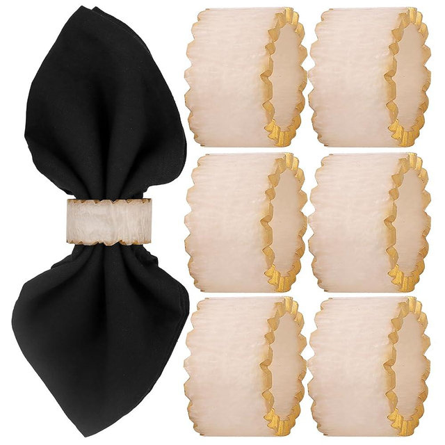 Rustic Epoxy Resin Napkin Rings Set of 6 - Napkin Holders for Parties, Dining, Family Gatherings, Weddings, Holidays, Décor, Gifting Durable Tabletop Decor (Ivory) CLEENTABLE