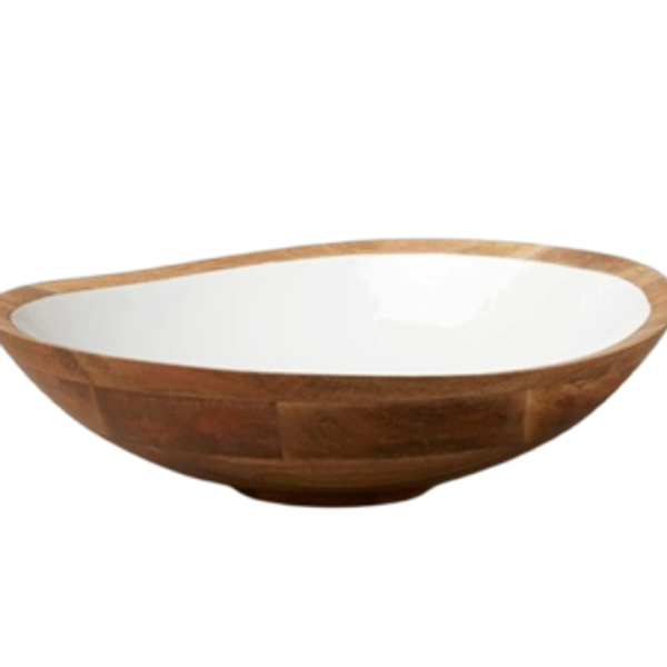 Mango Wood with White Enamel Bowl- X-Large