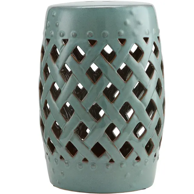 Outsunny 13" x 18" Ceramic Garden Stool with Woven Lattice Design & Glazed Strong Materials, Blue